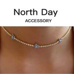 Baby Blue Flower Floral Crystal Jewelled Dainty Choker Necklace Photo 1