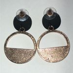 Black and Gold Tone Animal Print Boho Circle Earrings Photo 3
