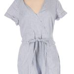 Banana Republic Blue White Linen Striped Romper Photo 0