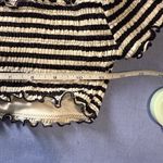 PINK - Victoria's Secret  Black and White Ribbed Ruffled Bikini Top Small Photo 5