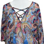 Lucky Brand Lucky Brand Cover-up Dress Poolside Paisley Sheer Tassel Swim Beach Chiffon M/L Photo 5