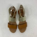 Andre Assous Tan Leather Metallic Gold Wedge Espadrille Sandal Strappy Size 37 Photo 6