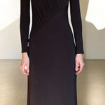 EXPRESS  Women’s Black Long Sleeve Maxi Dress XS Draped Ruched Evening Gown Elegant  Photo 0