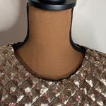 Bar III Gold Sequined embellished textured Diamond pattern lace trimmed top XS Photo 7