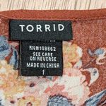 Torrid Rust Floral Blouse Plus 1 1X 14 16 Babydoll Cut Out Neckline Long Sleeves Photo 2