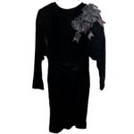 Vintage Scott McClintock Velvet Midi Dress Bow Applique Long Sleeve Black 8 Photo 1
