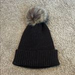 Lucky Brand Black Knit Beanie with Faux Fur Pom-Pom Photo 1