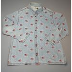Vintage Denim Shirt Womens XL 90s American Flag Shirt Denim Button Up Patriotic Blue Photo 0