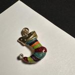 Anne Klein Signed Striped Enamel Rhinestone Christmas Elf Stocking Brooch Pin Photo 0