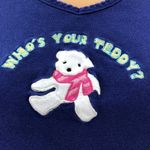 Delicates (L) Blue Who's Your Teddy? Embroidered Teddy Bear Tee Top Shirt V-Neck Photo 2