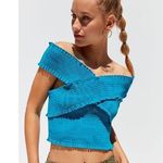 Urban Outfitters Blue Smocked V-Back Cross Neck Cropped Top Women's Size Large Photo 0