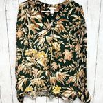 H&M  Shirt Women Size 12 Button Down Green Floral Hunter Green Polyester casual Photo 0
