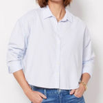 Faherty  Stretch Oxford Cropped Shirt in Classic Stripe Size Large Blue White Photo 0