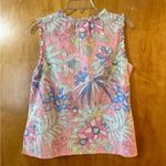 Talbots Sleeveless Top Blouse Shirt Pink Tropical Beach Floral Pineapple Macaw Photo 11