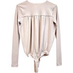 Free People  Shirt Bodysuit Women Small Pink Pearl Surplice Liquid Knit Evening Photo 1