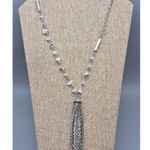 Simply Vera Wang Sliver Tone Glass Bead Natural Stone Tassel Pendant Necklace Silver Photo 1
