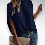 EMERY ROSE Women's Navy Tie Back Batwing Sleeve High Photo 0