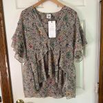 CAbi  Poet Blouse Floral Print Ruffle Sleeve V-Neck‎ Top Medium Photo 8