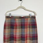 Talbots WORSTED WOOL Midi SKIRT WOMEN 16 Tan Red Plaid Academia Old Money Preppy Photo 2