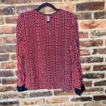 ZARA Navy Blue Red Geometric Faux Leather Trim Long Sleeve Top Womens Size Large Photo 7