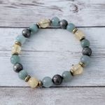 Vintage Stretch Bracelet Yellow & Muted Green Tones Photo 0