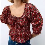 ZARA floral poplin balloon sleeves cinched waist of shoulder crop blouse size XS Photo 0