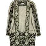 Lucky Brand  Western Nordic Open Cardigan Sz M Boho Pockets Cream Green Jacquard Photo 1