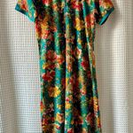Hana silky teal floral print maxidress/house dress/swim coverup women's medium Green Photo 4