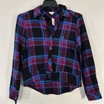 Aeropostale NWT  Purple Blue Long Sleeve Plaid Knot-Front Woven Shirt Flannel Photo 1