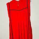 SABRINA MUSAYVER Hot Red Luby Bronze Metal Beading Shift Dress Size Small Photo 7