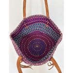 NWT Handwoven Purple & Teal Boho Retro Tote Bag with Leather Straps tassels Photo 10