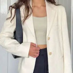 ZARA  Bloggers‎ Favorite Oyster White Lapel Collar Buttoned Cotton Blazer Sz L Photo 0