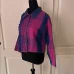 VTG BLUE PINK PLAID BUTTON UP SQUIGGLY FUZZY Photo 1