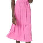 NWT Amazon Essentials Women's Twill Tiered Fit and Flare Midi Dress Pink Small Photo 0