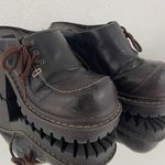 L.E.I . Vintage Y2K Brown Faux Leather Chunky Platform Lace Up Heeled Mule Shoes Photo 1