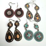 Lot Of 4 Boho Drop Earrings Pierced‎ Colorful Teardrop Stones Tribal Photo 0