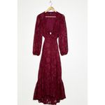 Lulus Desired Aesthetic Wine Red Floral Burnout Long Sleeve Midi Dress Size L Photo 2