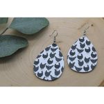 Handmade Genuine Leather Black and White Chicken Teardrop Dangle Earrings Photo 1