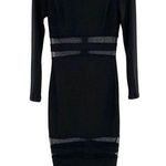 Bebe  Black Midi Pencil Dress Sheer Mesh Panels Photo 0