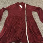 Glam NWT Burgundy Satin Babydoll Dress With Pockets Sz L Photo 7