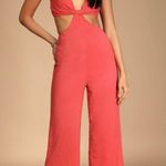 Lulus Blissful Season Coral Tie-Back Cutout Wide-Leg Jumpsuit Photo 0