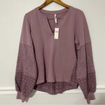 Anthropologie NWT by • mauve/lilac eyelet balloon sleeve top sz XS Photo 2