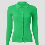 Lauren Ralph Lauren Green Collared Polo Ribbed Knit Cardigan Sweater Size M Size M Photo 5