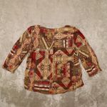 LRL Lauren Jeans‎ Co. Red Brown Southwestern Aztec Blouse Women's size Large Photo 6