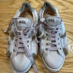 AGL Comfort Shoes Womens 5.5 Pink Leather Fur Trim Lace Up Round Toe Sneakers S9 Photo 0