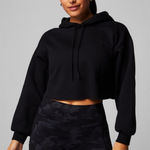 Fabletics Black Cropped Fleece Hoodie Raw Hemline Photo 0