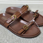 Jason Wu Jason Wu Women's Brown Double Gold Buckle Slide Sandals Sz 9 Casual Slip-On Photo 0