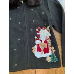 Lisa International Women’s M Black Boiled Wool Zip Jacket w/ Santa Ugly Sweater Size M Photo 1
