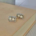 Vendome Pearl Rhinestone Earrings Vintage Elegant Classic Style Minimal Pearlcore Silver Photo 0