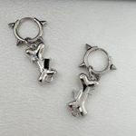 Dog Bone Dangle Drop Earrings for Women Men,Streetwear Punk Hip Hop Unisex Style Silver Photo 2